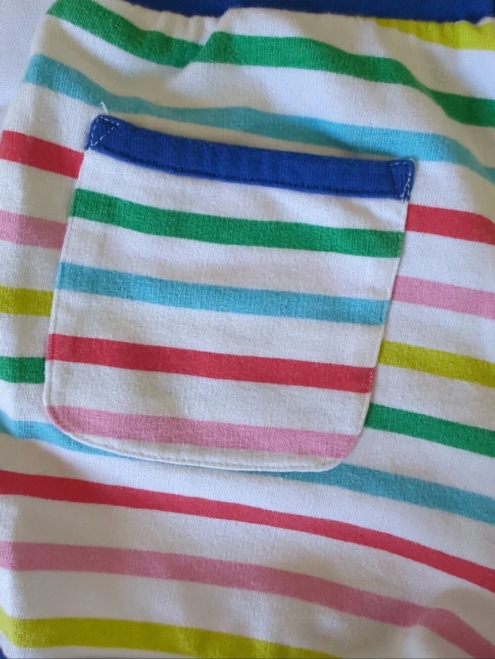 Mini Boden Multicolor Stripe Shorts with Blue Trim